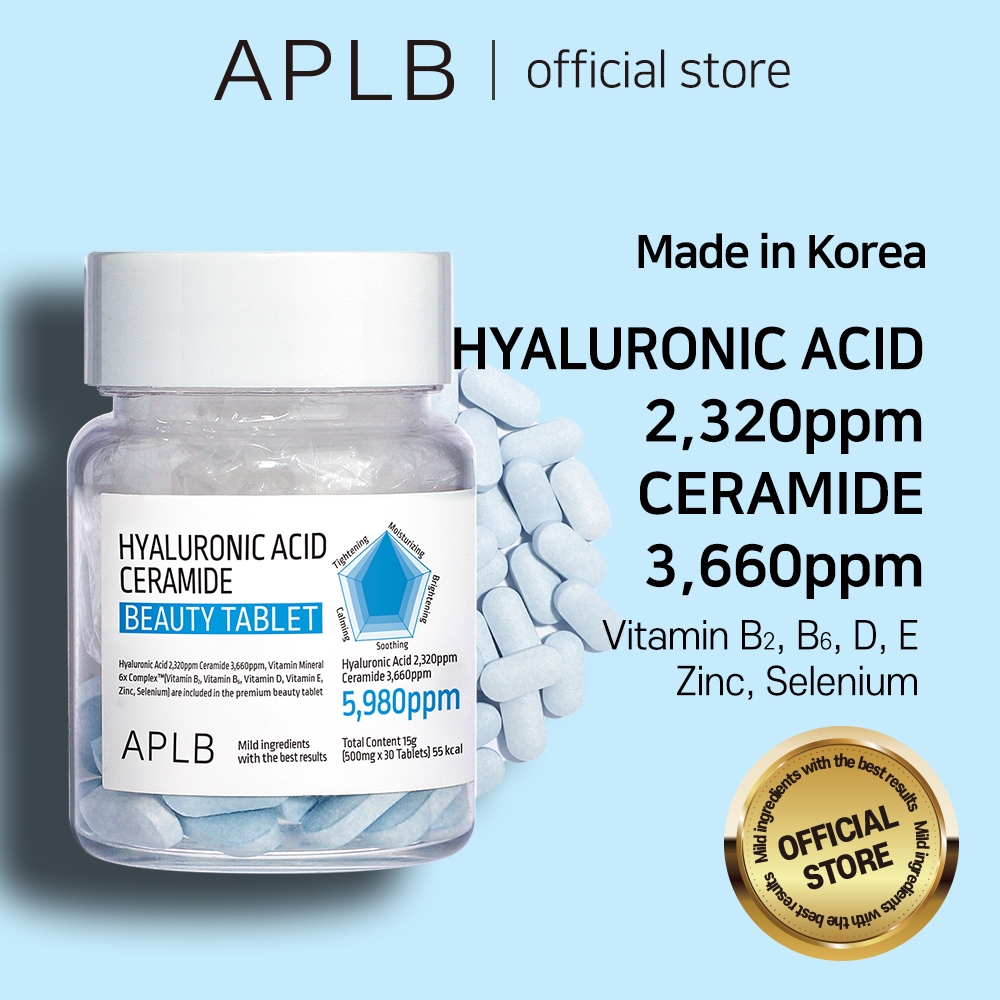 Aplb HYALURONIC ACID CERAMIDE BEAUTY TABLET 500 มก. (ขวดละ 30 เม็ด)