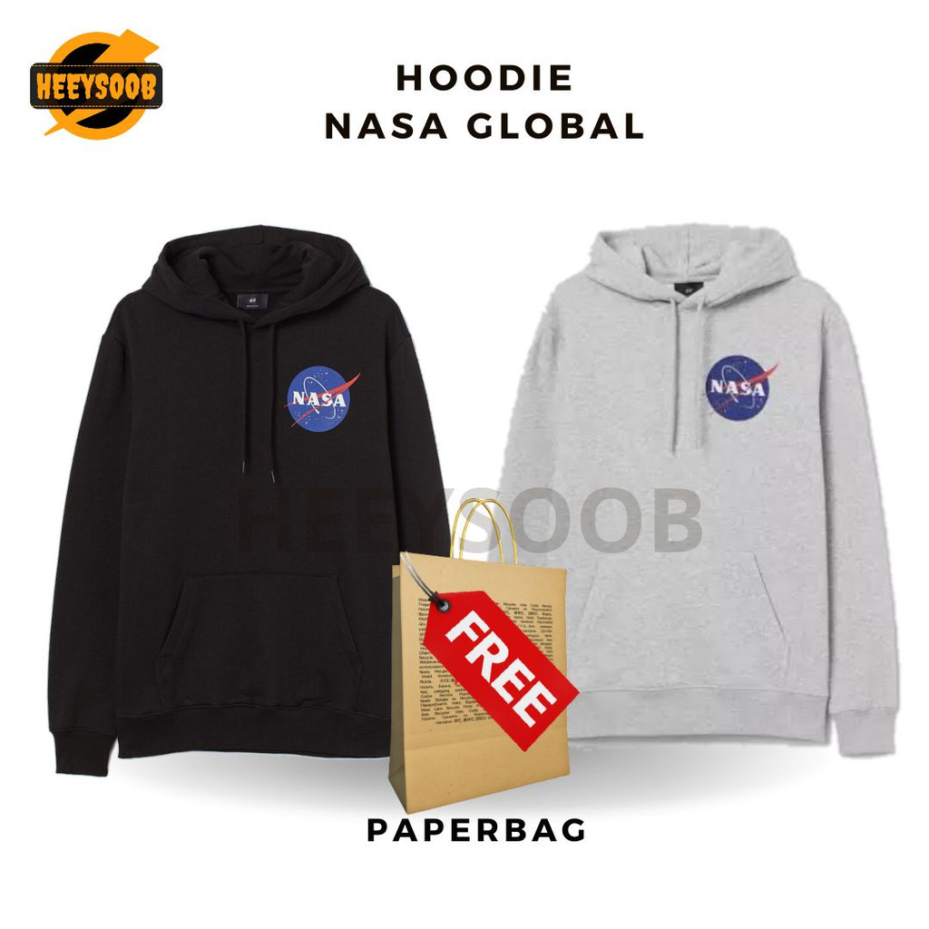 Hitam Hm Nasa Global Black Hoodie HoodieMen&39;s Women&39;s Sweater Jacket ฟรีถุงกระดาษ