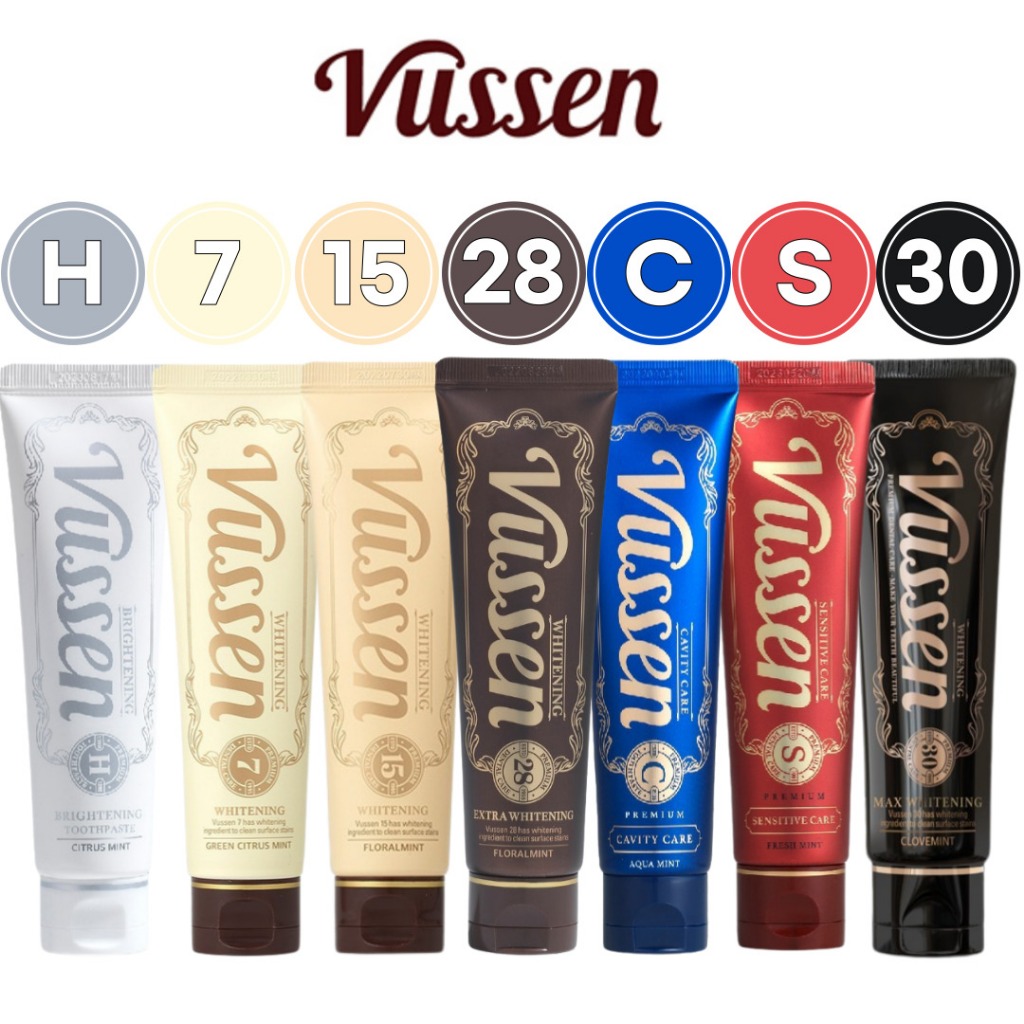 VUSSEN วิสเซน ยาสีฟันไวท์เทนนิ่งพรีเมี่ยม | ดูแลช่องปาก & ไบรท์เทนนิ่ง | เจลฟอกฟันขาว-7ชนิด