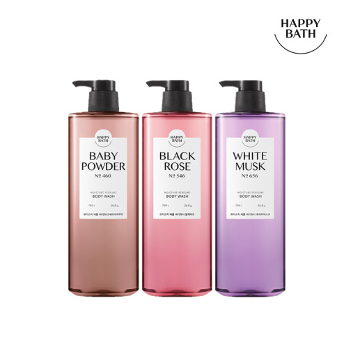 [HAPPY Bath]moisture Perfume body Wash 760g มีให้เลือก 3 แบบ (แป้งเด็ก/กุหลาบดํา/ไวท์มัสค์) ครีมอาบน