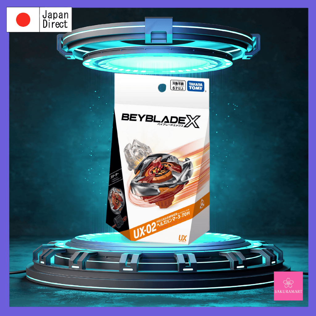 Beyblade X UX-02 Starter Hell’s Hammer 3-70H – Official Takara Tomy Heavy Attack Bey