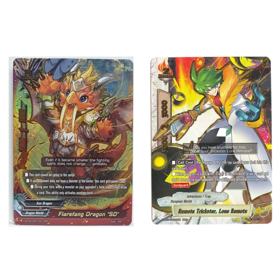 English Buddyfight Flarefang Dragon "SD" D-BT04/0001EN /Remote Trickster, Lone Remote D-BT04/0002EN 