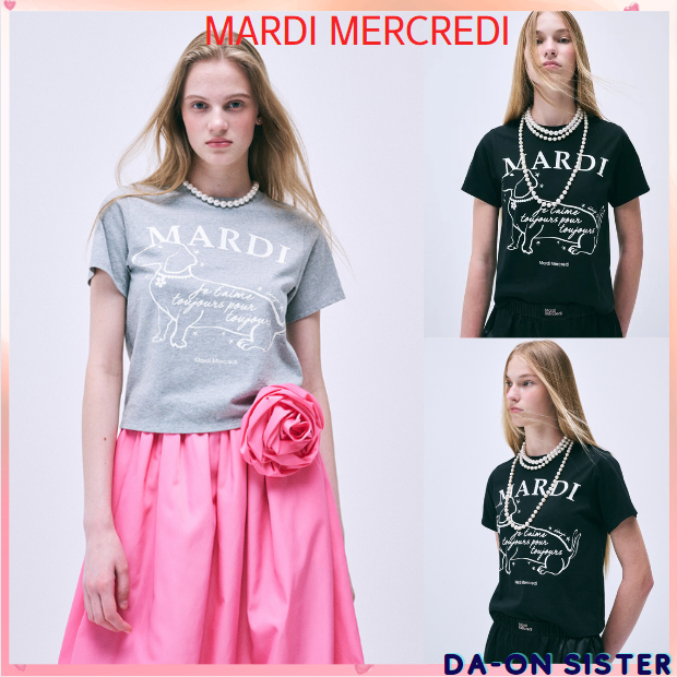 [ Mardi MERCREDI ] SLIM TSHIRT SWING THE TAIL DDANJI FLOWER CHOKER 2 สี kroea แท้ 100%