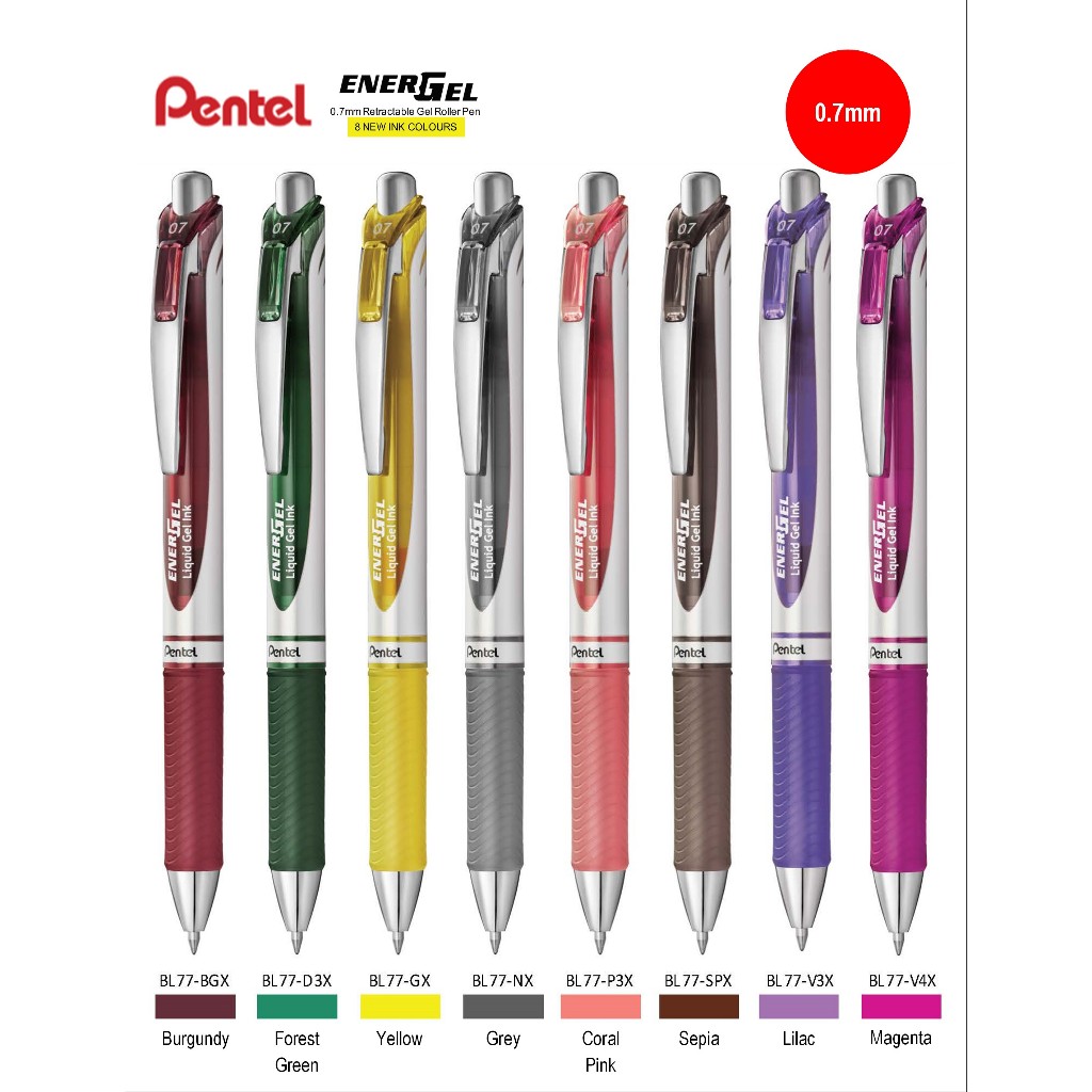 ปากกา Pentel Energel โลหะ 0.7 มม. BL77 / BL77-8ST สีใหม่ (Bundle 5 ชิ้น / 8 ชิ้น)