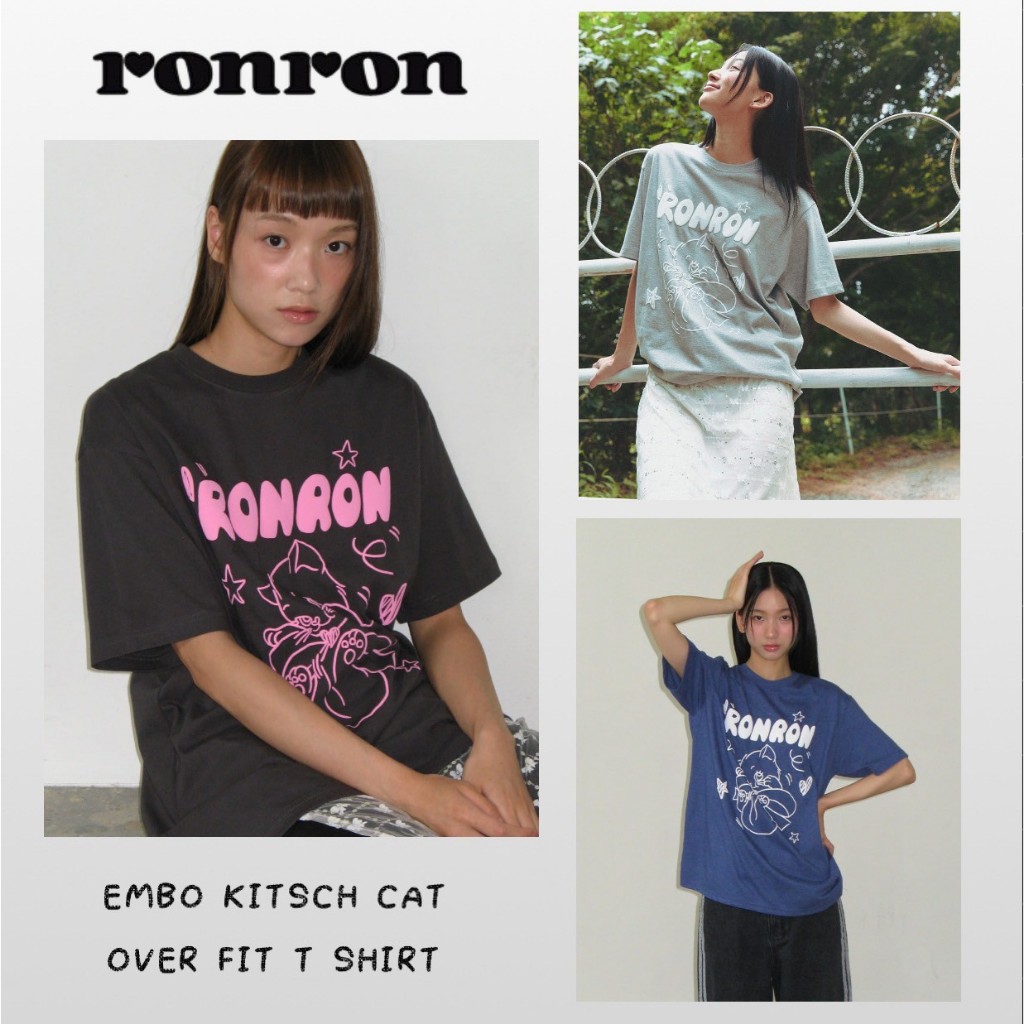 [RONRON] EMBO KITSCH CAT OVER FIT T SHIRT 3COLORS (4-RR-T02)