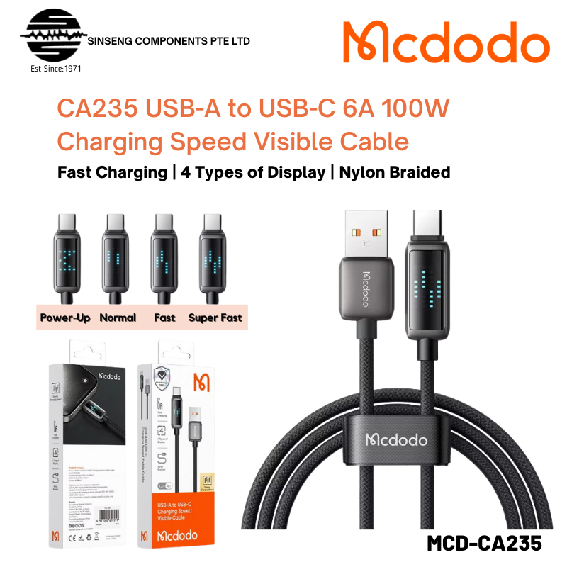 Mcdodo 1.2M USB-A to USB-C 4 Types Display Speed Visible Cable (6A 100W) รองรับ: CarPlay PC Tablet [