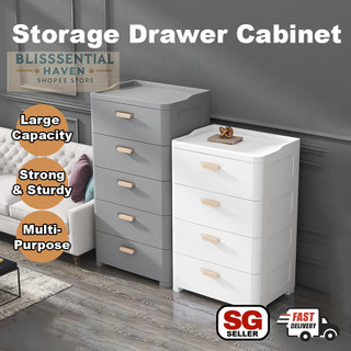 [SG Seller] 57cm White Storage Drawer Cabinet Organiser Chest Drawer Furniture Plastic Bedside Kitchen Bathroom Sturdy