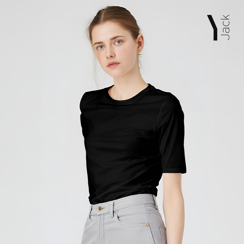 [YJACK] เสื้อยืดคอเหลี่ยมผ้าฝ้ายเจอร์ซีย์บาง (115gsm)
