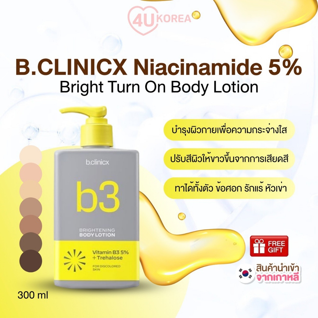 B.CLINICX Niacinamide 5% Bright Turn On Body Lotion 300ml / K-BEAUTY