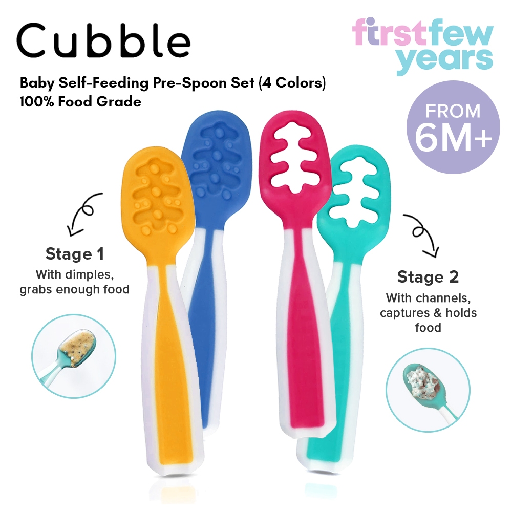 Cubble Baby Self-Feeding Pre-Spoon Set (4 สี) - ช้อน 2 ขั้นตอนเกรดอาหาร / Num