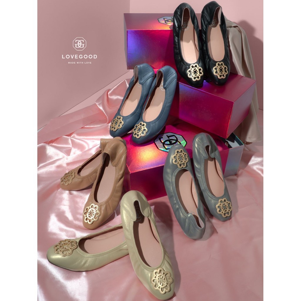 [ LoveGood ] Anastasia รองเท้าทรง Flats บัลเล่ต์ หนังแกะแท้ อะไหล่หัวใจ สวยหรู พร้อมส่งไซส์ 35-42