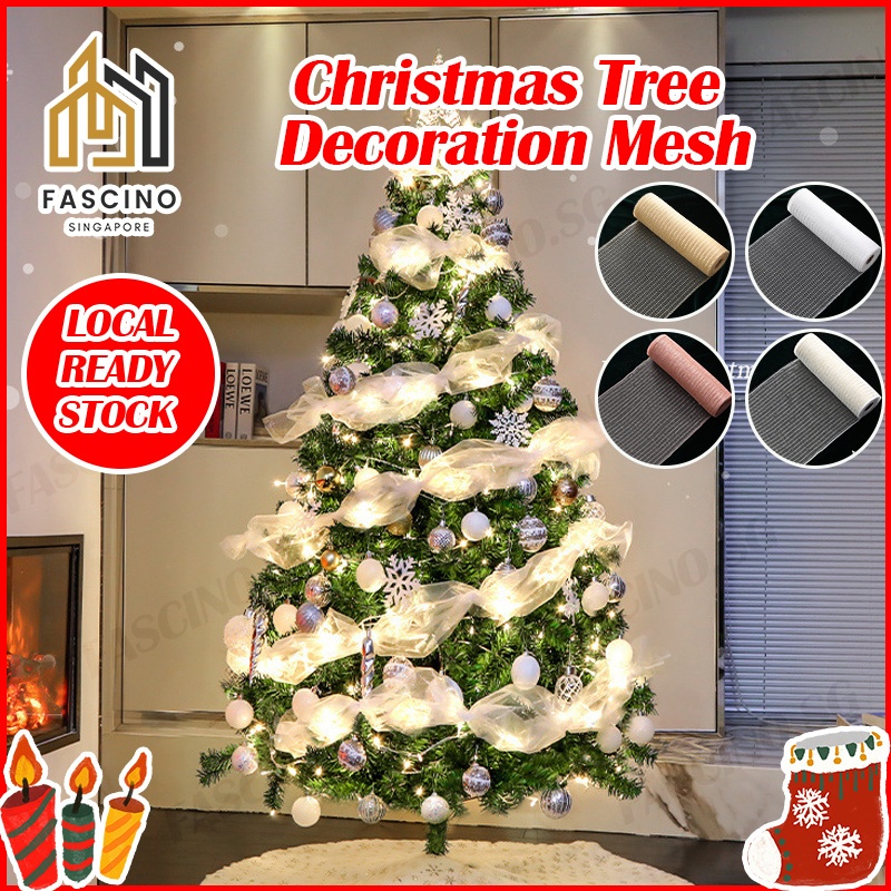 SG 9M 10Yards ต้นคริสต์มาสตาข่ายตาข่ายพวงหรีดคริสต์มาสตกแต่งบ้าน Xmas Tree ริบบิ้นตกแต่ง