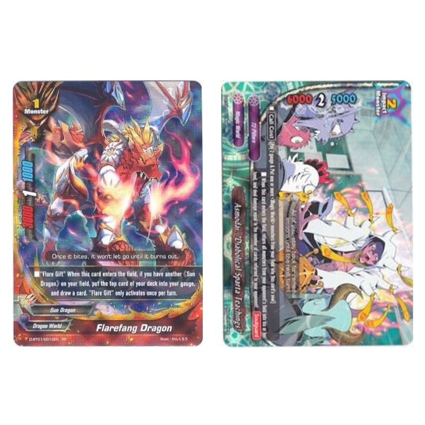English Buddyfight Flarefang Dragon D-BT01/0010EN /Asmodai, Diabolical Sparta สอน! D-BT01/0013EN RR