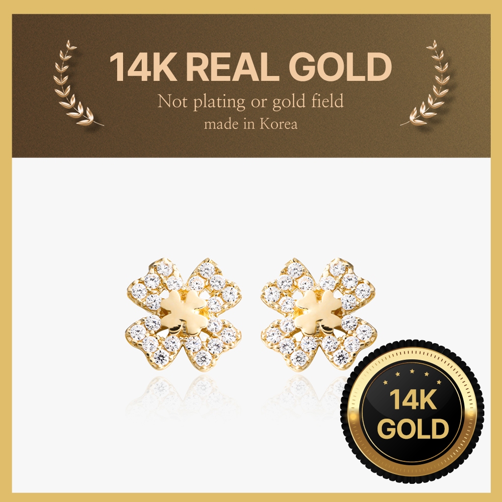 [Helene Jewelry] ต่างหูทองคําโคลเวอร์แท้ 14K