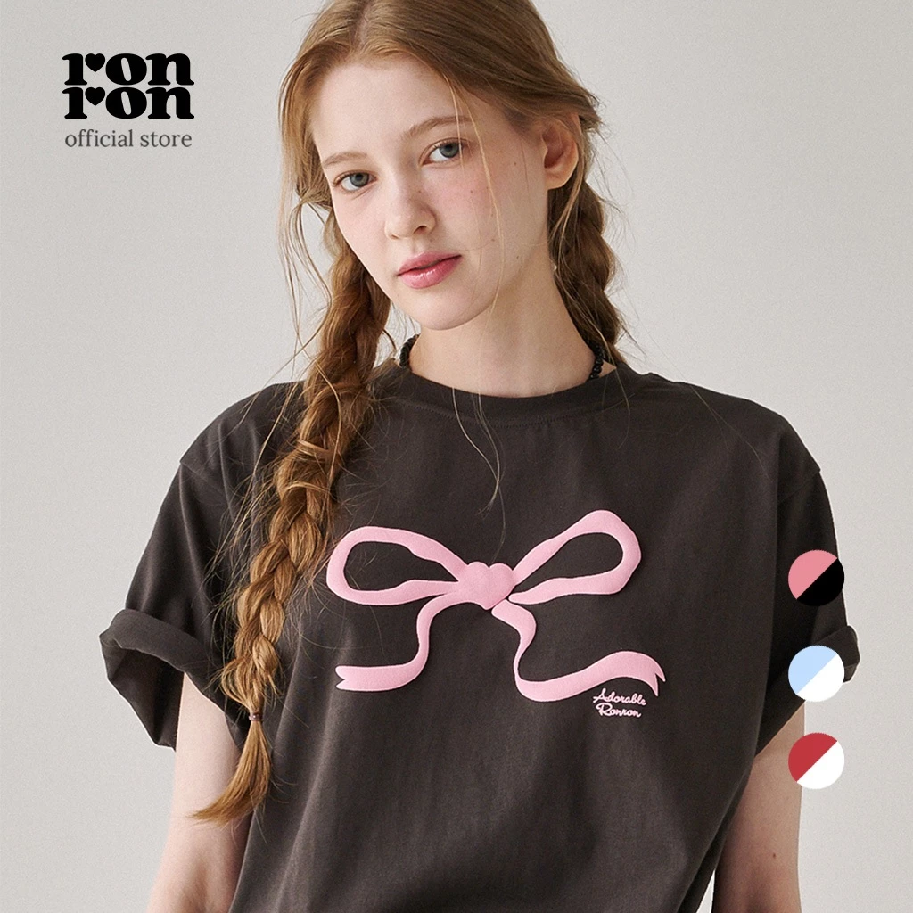 [RONRON] Embo Heart Ribbon Basic Fit T Shirt / 3colors