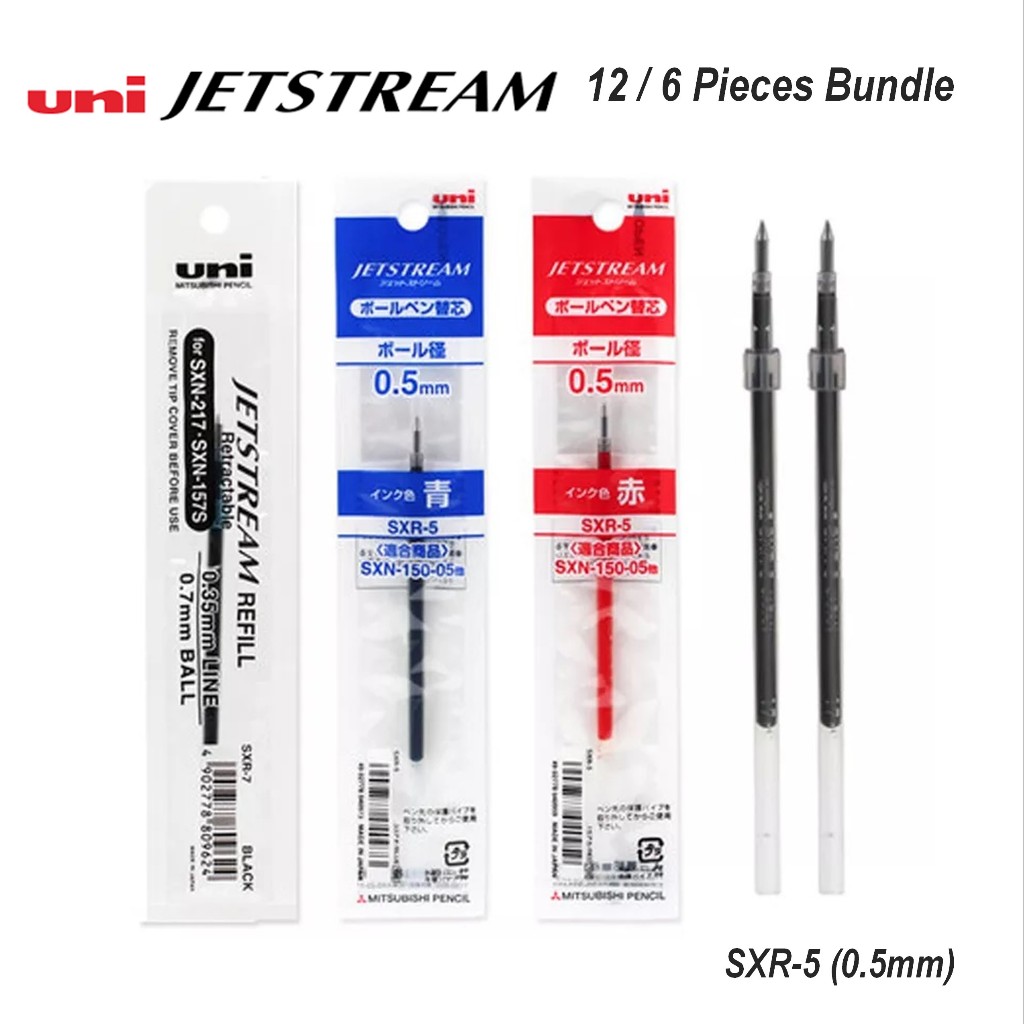Uni Jetstream ปากกาเติม 0.5 มม. SXR-5 สําหรับ SXN-155 / SXN-155S / SXN-150-05 (มัด 6 ชิ้น / 12 ชิ้น)