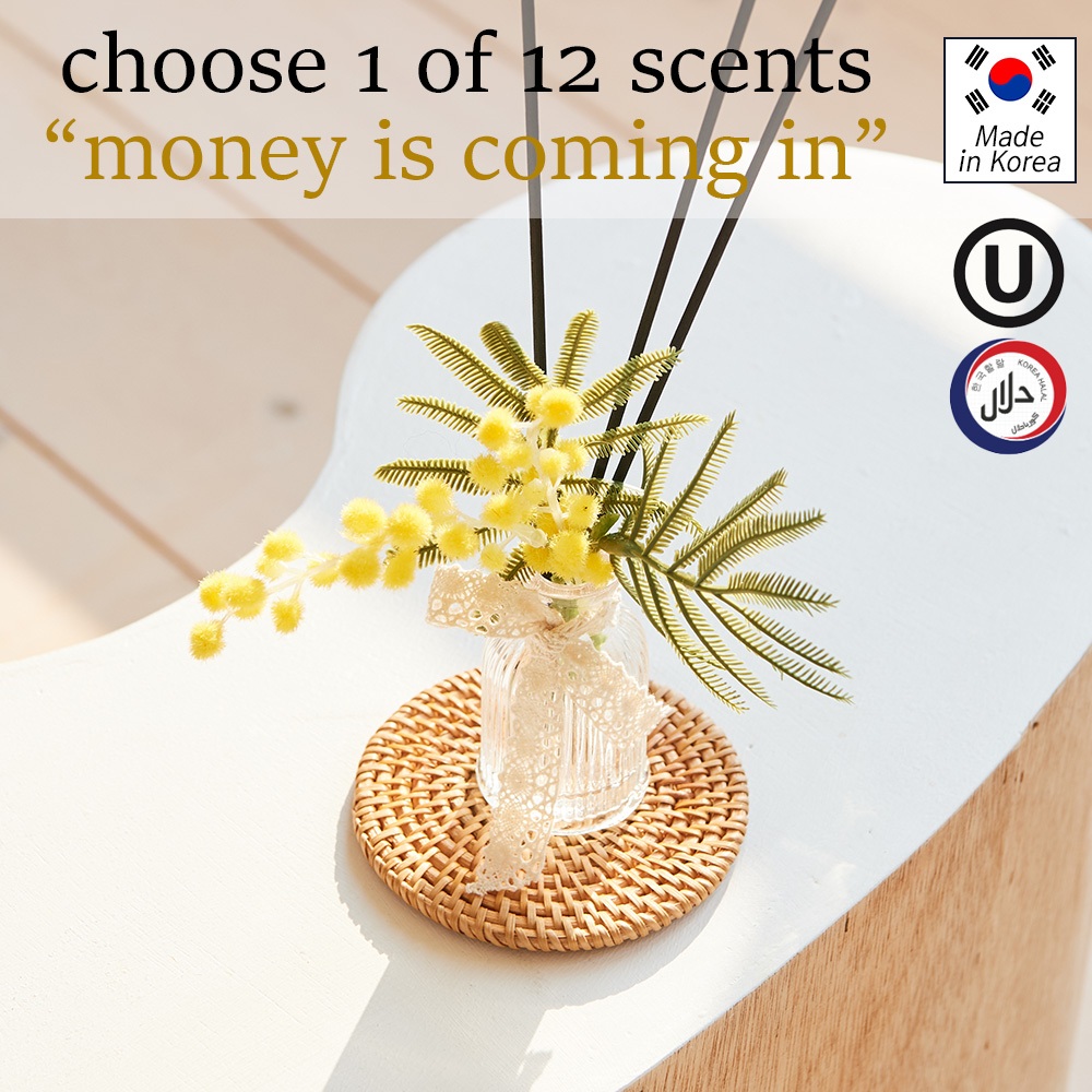 Aspasia "money is coming in" Amalilia Mimosa Flower Reed Diffuser 100ml + ชุดรถไฟเหาะหวาย / เลือก 1 