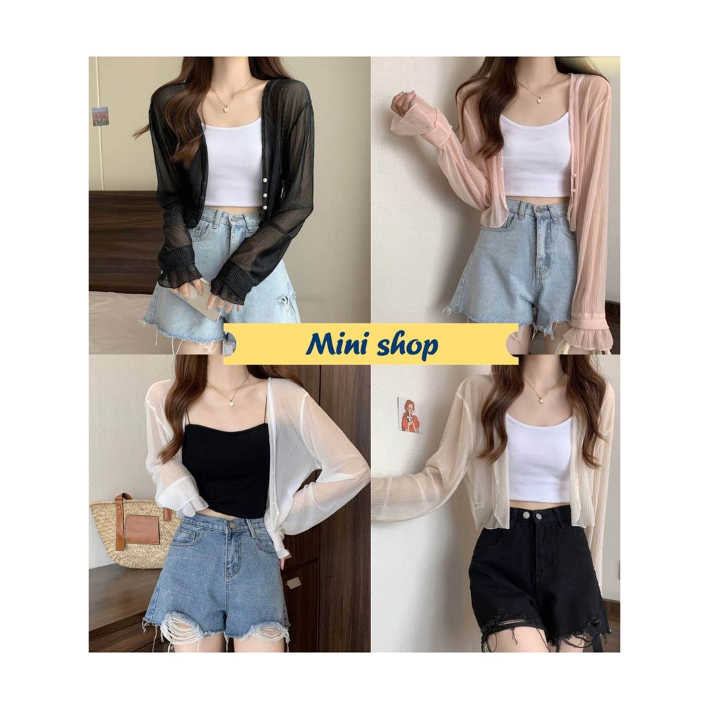 Mini shop🌸พร้อมส่ง🌸(8K66) เสื้อคลุม คาร์ดิแกนซีทรู บางเบาสีพาสเทลน่ารัก -C