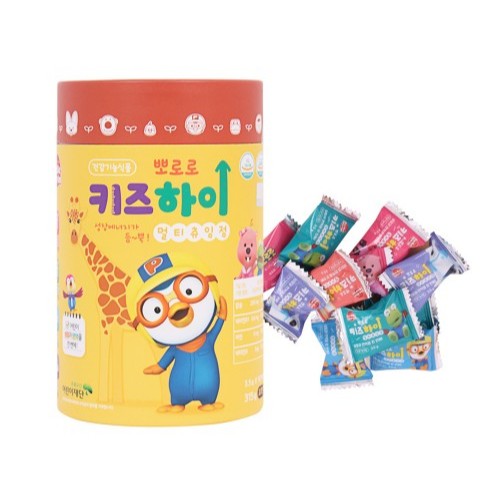[Poro] Pororo Kids High Multi-Vitamins Chewables (Vitamin D, B1, Zinc, Calcium) | 90 เม็ด | รสพีช | 