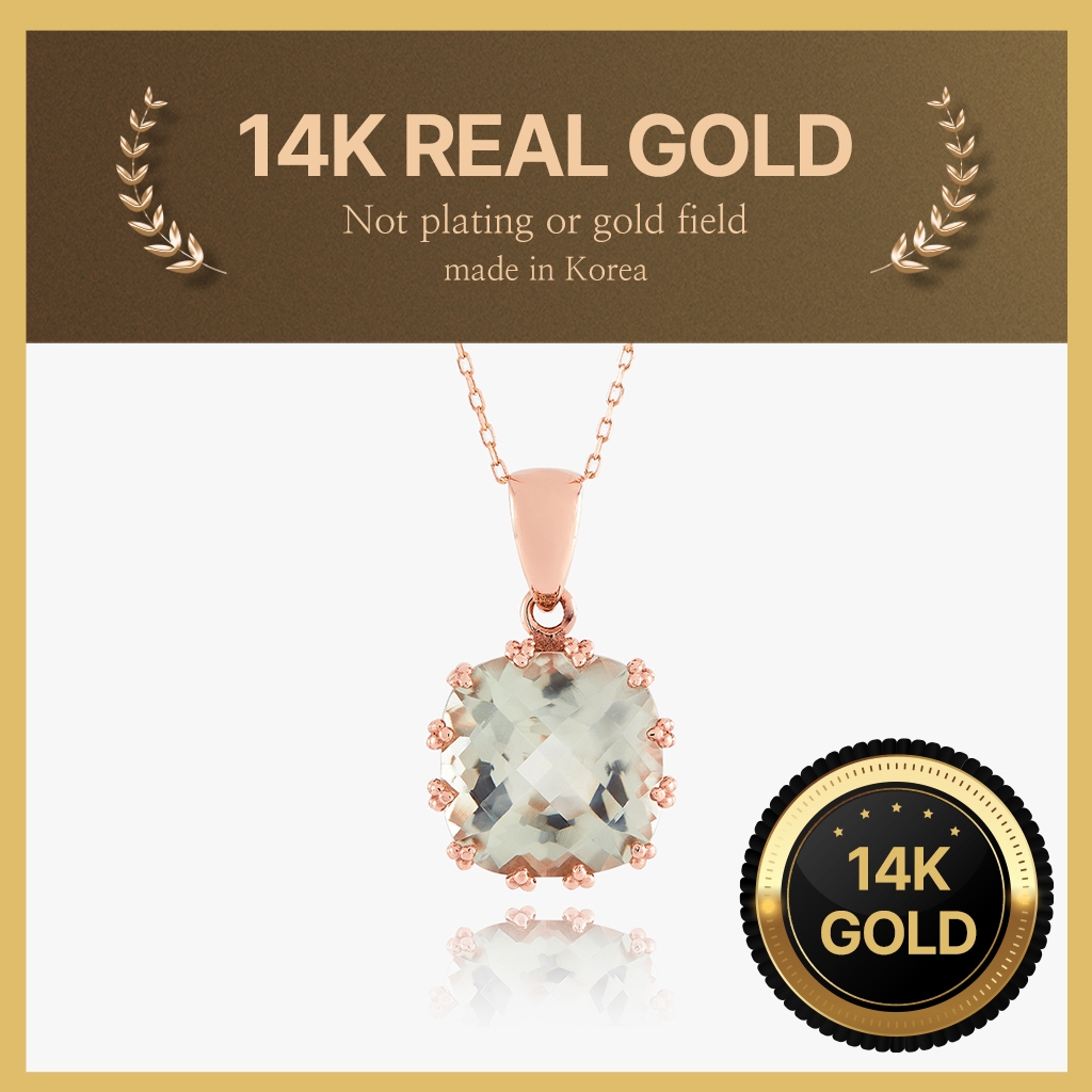 [Helene Jewelry] สร้อยคอทองคําสีเขียวควอตซ์ทองคําแท้ 14K