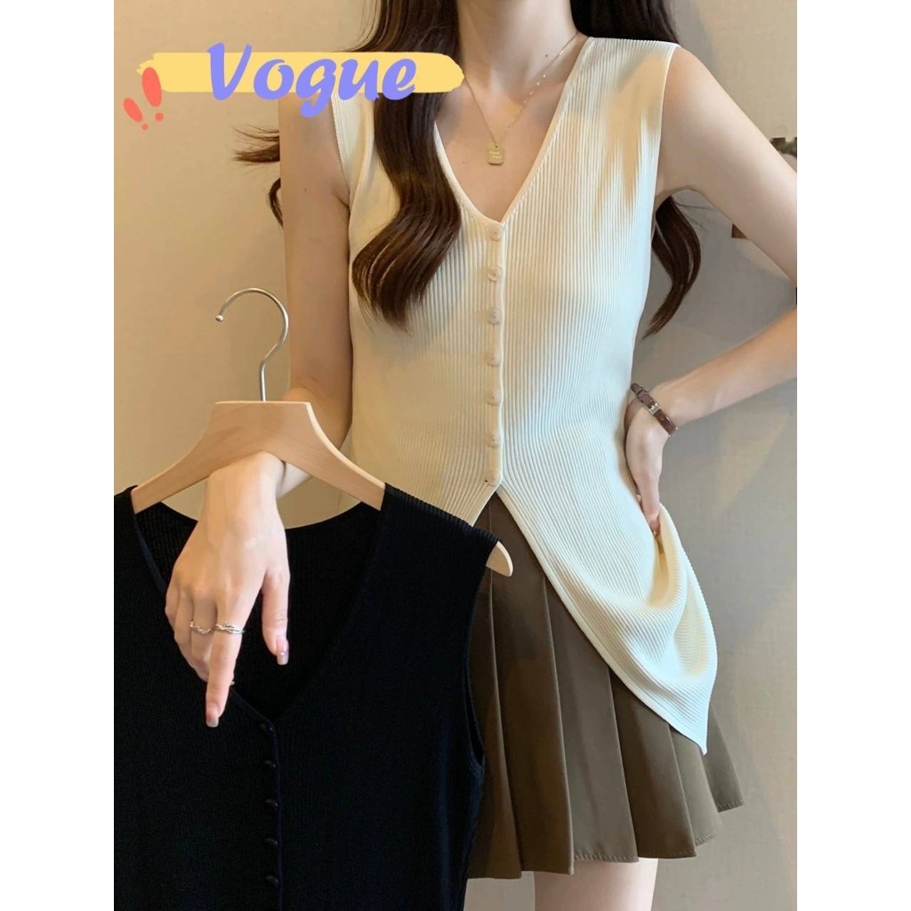 Vogue🌟พร้อมส่ง🌟 เสื้อกล้ามไหมพรม คอวี ผ้าร่องเล็กใส่ง่าย (41091)