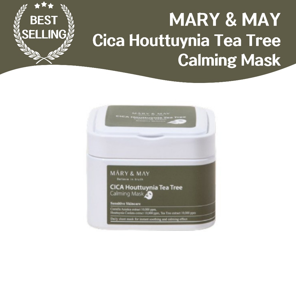 Mary & May Cica Houttuynia Tea Tree Calming Mask ผิวผ่อนคลาย บรรเทาปัญหา ดูแลสิว ให้ความชุ่มชื้น ผิวแพ้ง่าย เอฟเฟกต์ต้านการอักเสบ ฟื้นฟูผิว ใช้ที่สะดวกสบาย