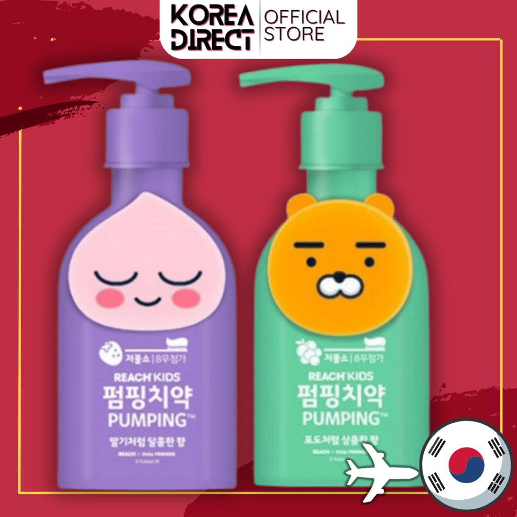 Kakao Friends ReaCh Kids Pumping Toothpaste Ryan, Apeach 160g, Low Fluorine, 8 ส่วนผสมเคมีฟรี