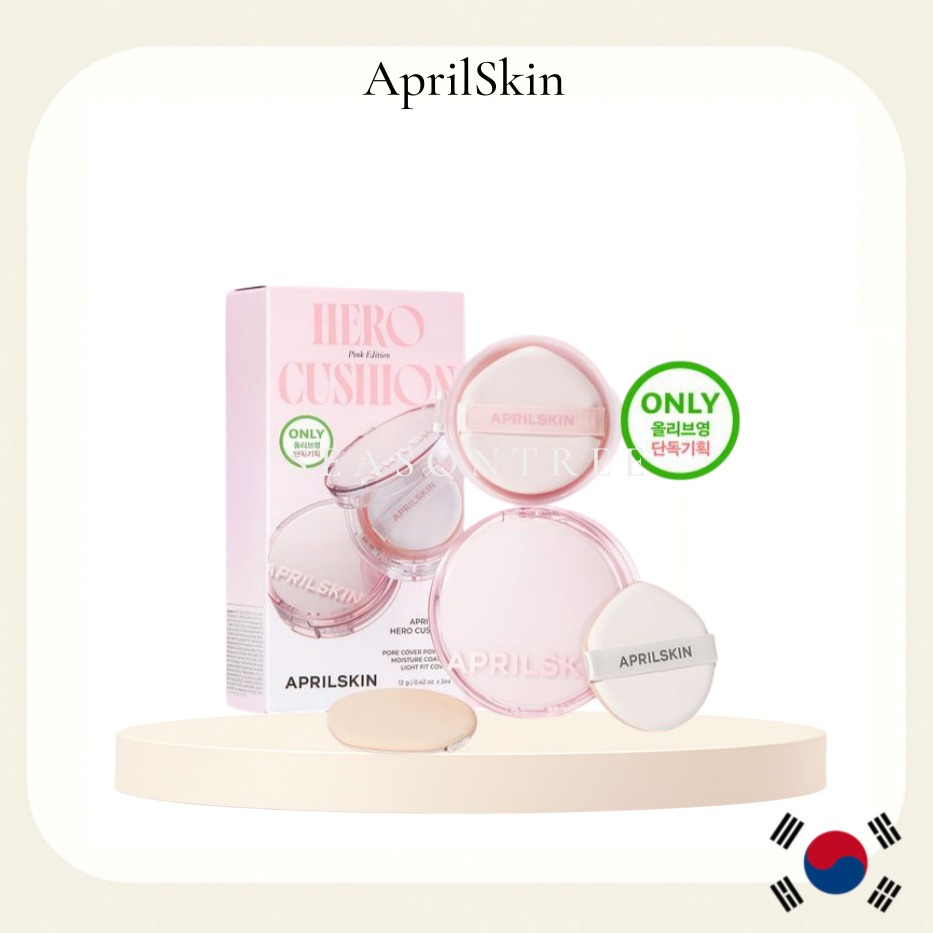 [APRILSKIN] Hero Cushion Pink Edition / Set with Refill & 2 Puffs / Long-Lasting Cover