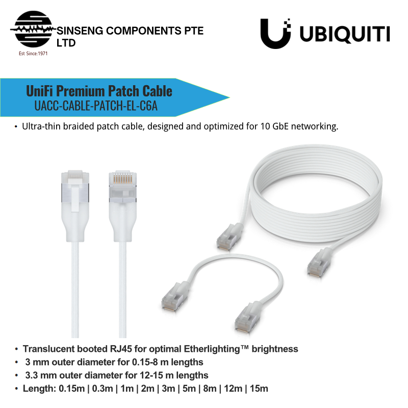 Ubiquiti UniFi Premium Patch Cable CAT6A – 0.15m / 0.3m / 1m / 2m / 3m / 5m / 8M / 12M /15M UACC-C-C