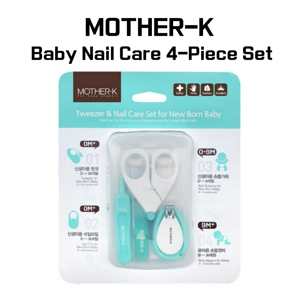 MOTHER-K Baby Nail Care ชุด 4 ชิ้น Mint & White สําหรับทารกแรกเกิดและเด็กวัยหัดเดิน