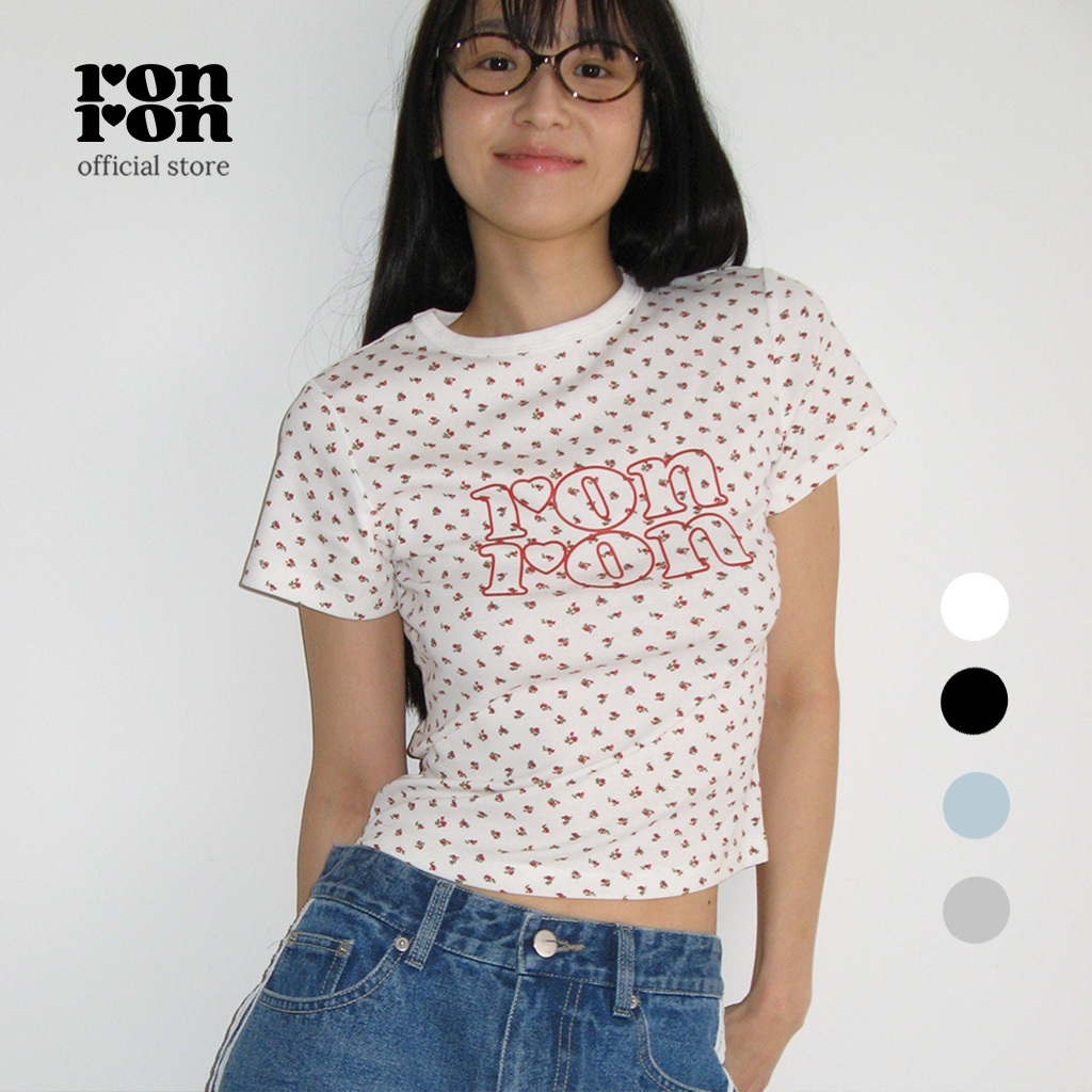[RONRON] Floral Logo Slim Crop T Shirt / 3colors
