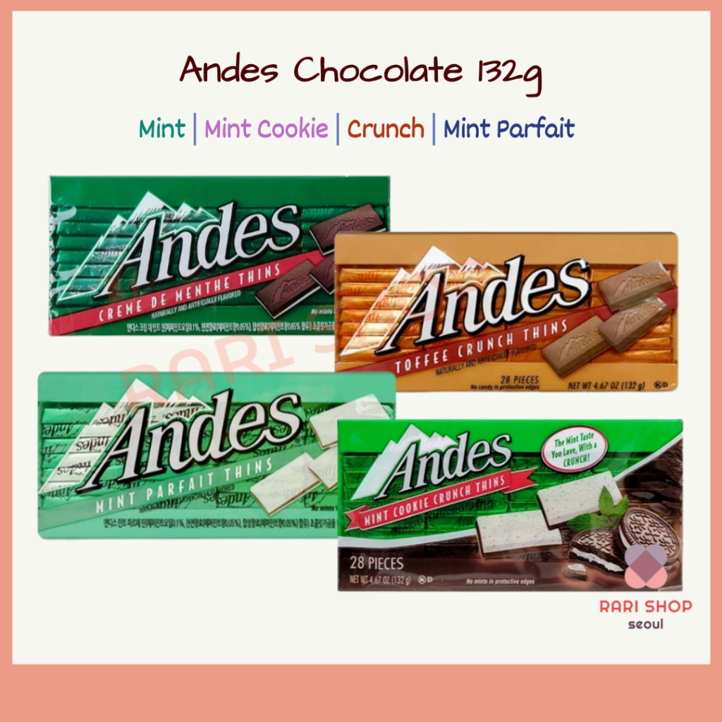 [Andes] Andes Thin Mint Chocolate 4 รูปแบบ (132g) มิ้นต์ | คุกกี้มิ้น | พาร์ฟาอิต | กระทืบ กระทืบ