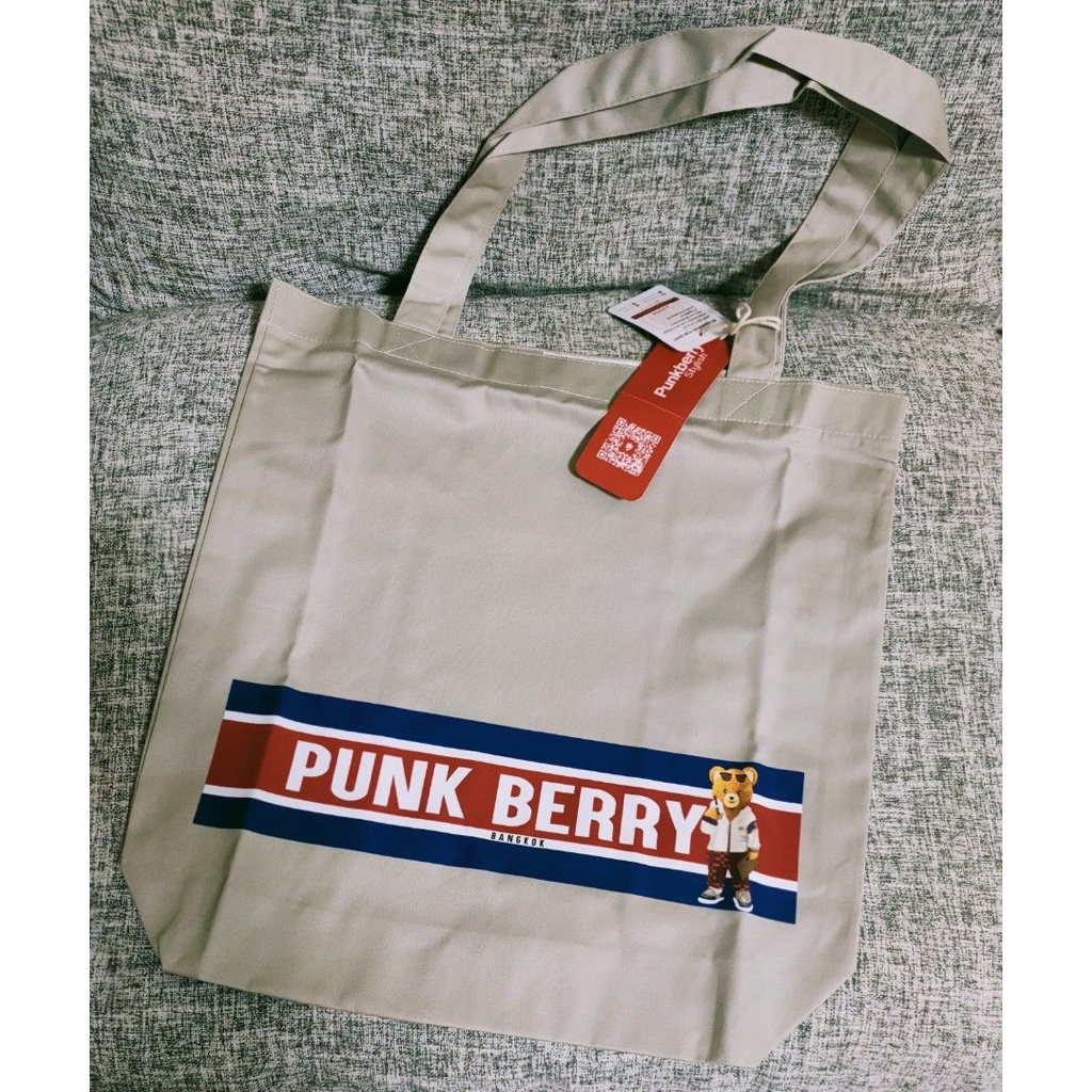 Punk Berry Bangkok Canvas Box Tote Bag สีเทา