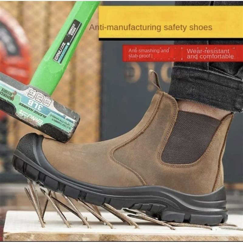 SAFETY PANDA MENS STEEL TOE CHELSEA BOOTS LIGHT BROWN SAFETY BOOTS