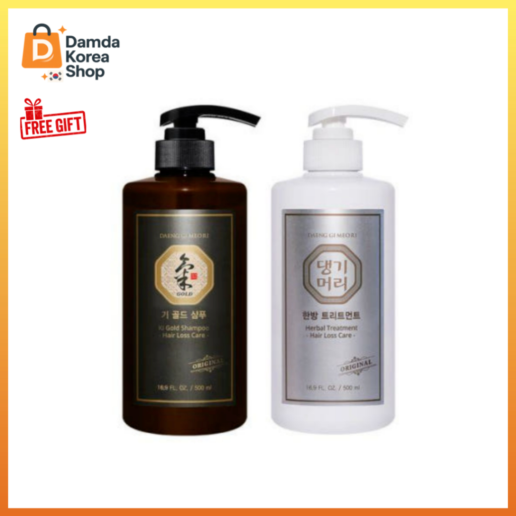[แป้ง Gi Meo Ri] Ki Gold Shampoo & Herbal Treatment Set 500ml Hair Loss Care Korea Original