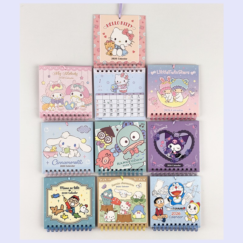 Hong Kong Sanrio Kitty Melody Twin Star Minna no Tabo Hangyodon Cinnamoroll Kuromi  Doraemon 2026 Mini Wall Calenda 250573