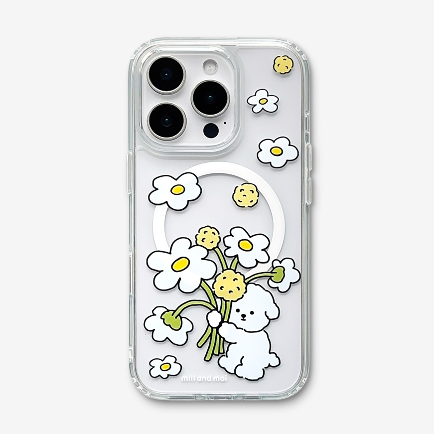 [Mill And Moi] เคสโทรศัพท์ใสแบบแม่เหล็ก Bouquet Bichon
