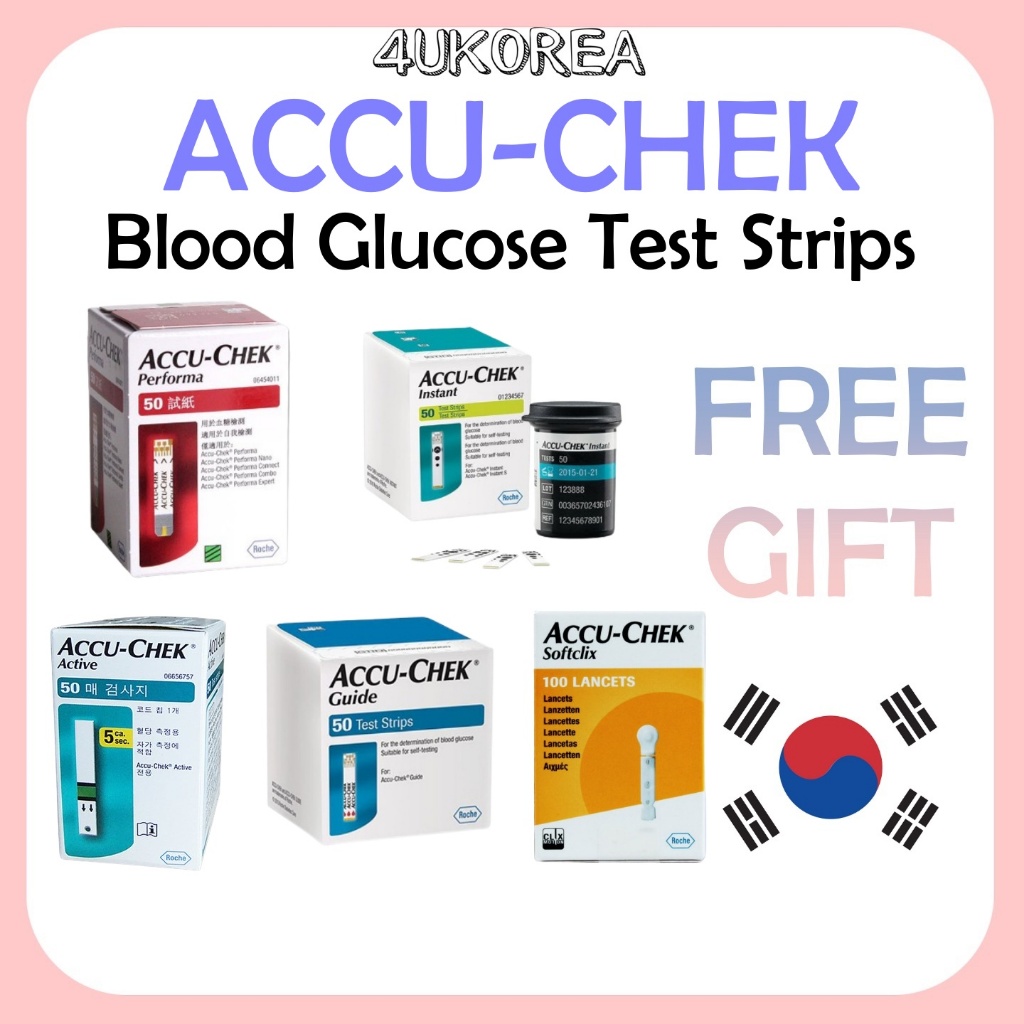 ACCU-CHEK Blood Glucose Test Strips แถบทดสอบน้ําตาลในเลือด 50 แถบ (Active/Guide/ทันที/Performa) Softclix Lancets 100 Count / K-HEALTH