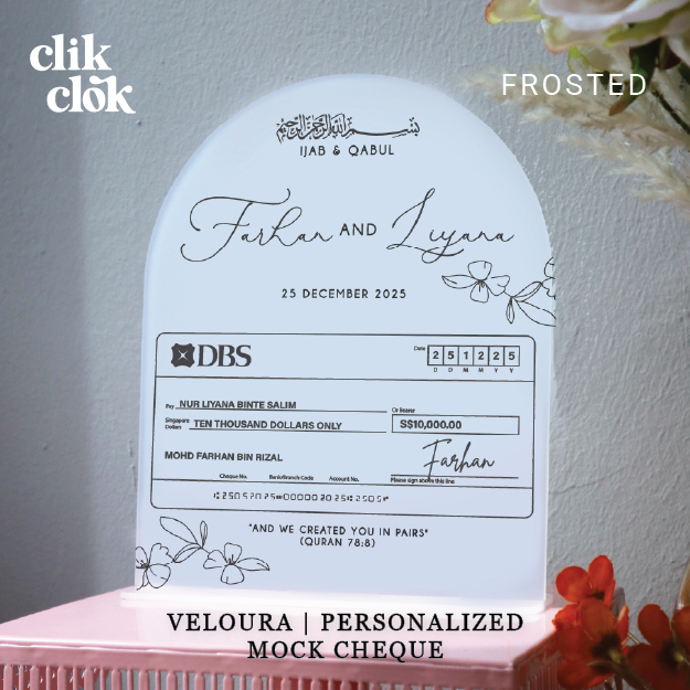[Clik Clok SG] Cheque Display Mas Kahwin Hantaran Dulang Tray Frosted Mirror อะคริลิค Cheque Plaque 