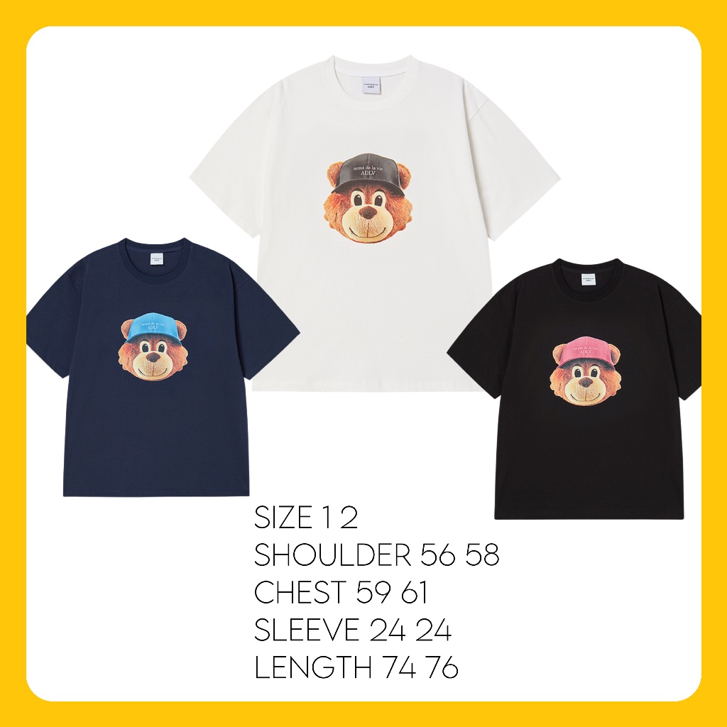 🇰🇷 ML สินค้าท้องถิ่นเกาหลี ADLV 3D AC BEAR FACE SHORT SLEEVE T-SHIRT – มีจําหน่ายผ่าน ML Proxy Buy