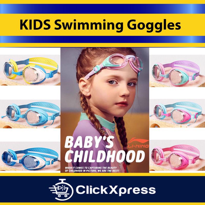 LI NING KIDS BOYS GIRLD SWIMMING GOGGLES ANTI FOG ADJUSTABLE STRAP CLEAR HIGH DEFINATION SWIMMING