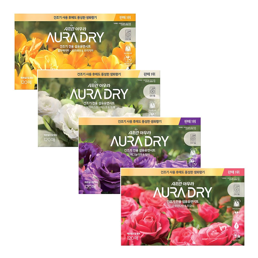 LG Saffron Aura Dry Sheets For Dryer Softener aura แผ่นปรับผ้านุ่มแห้ง 120 แผ่น