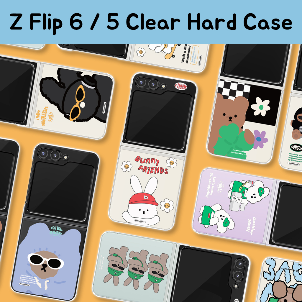 🇰🇷เคสโทรศัพท์ Z Flip 6 / 5 เกาหลี  MOMO CASE 3 Clear Hard Slim ออกแบบน่ารักคู่ Galaxy Samsung