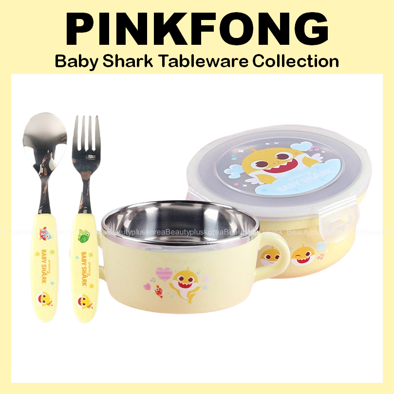 [PINKFONG] Baby Shark Stainless Steel Tableware Collection (ชุดช้อนและส้อม / ชามสองหูกันลื่น / ภาชนะหลายตัว)