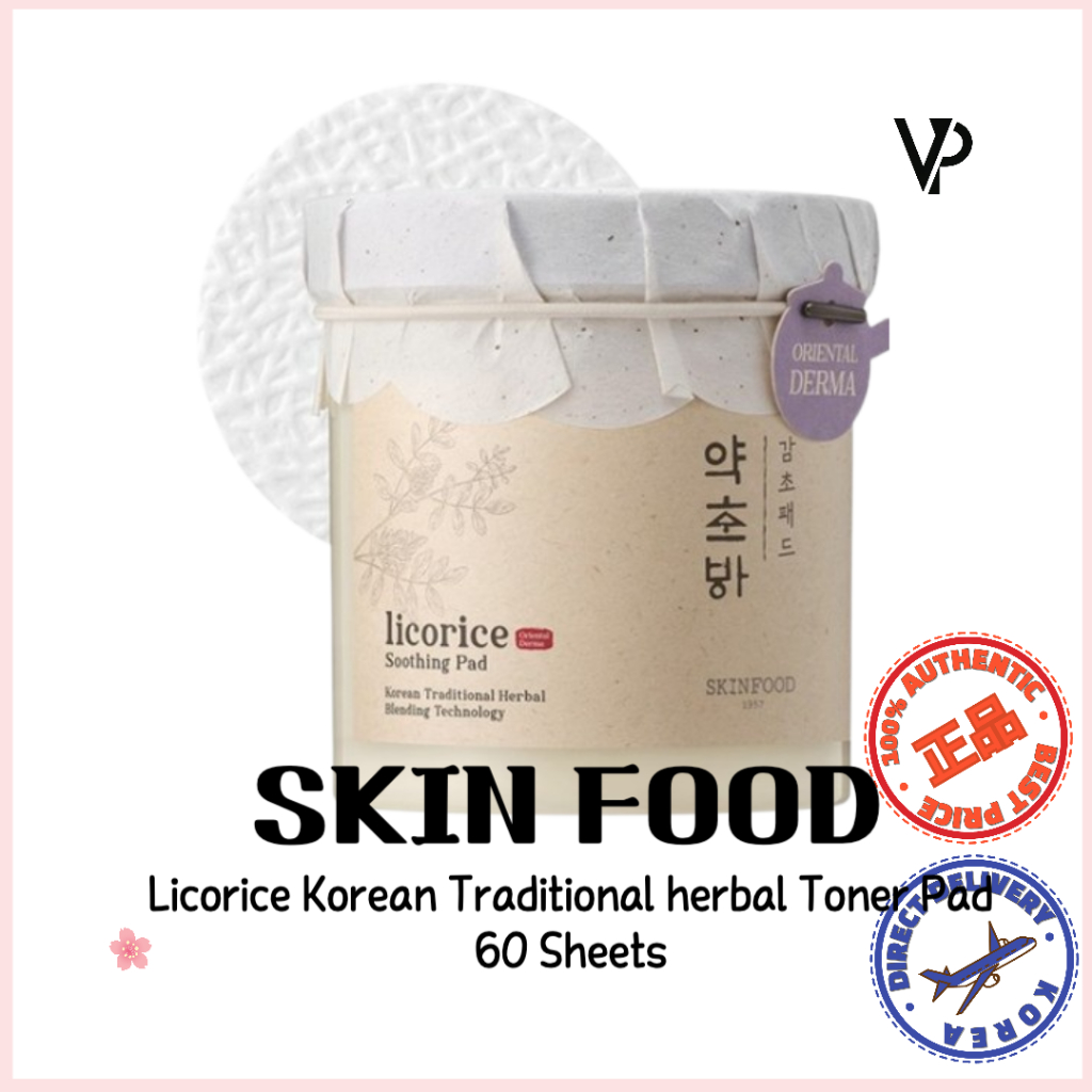 [Skinfood]Licorice Korean Traditional herbal Toner Pad, Peeling Toner Pad ,Peeling Serum 60 แผ่น