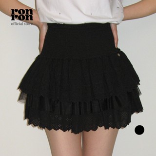 [RONRON] Smocked Lace Cancan Ruffle Pantskirt / BLACK