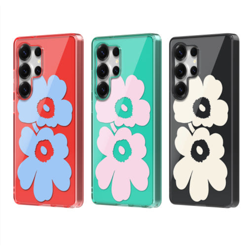 Marimekko - SMAPP เคสสองชั้นสําหรับ galaxy s25 plu ultra / black green red ออกแบบอย่างเป็นทางการสําหรับ Samsung flower