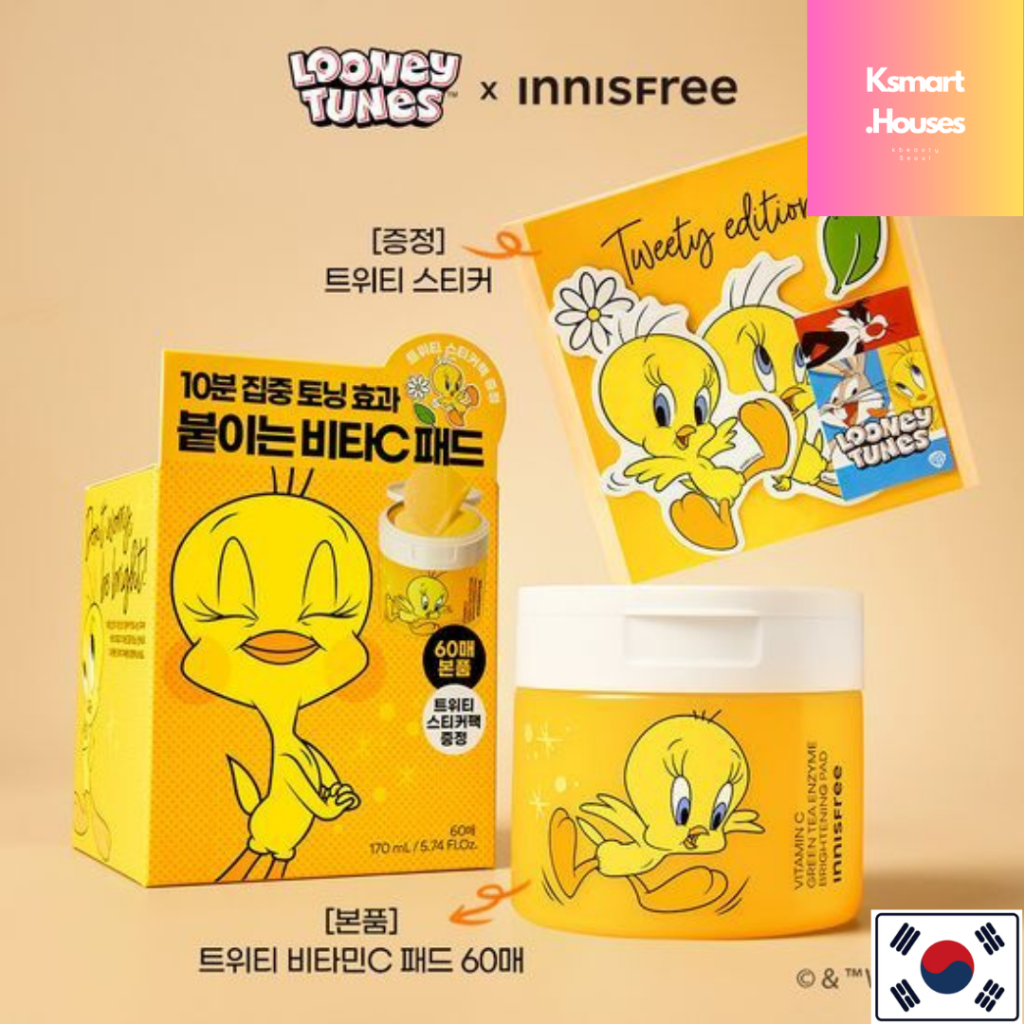 Innisfree Vitamin C Spot Tone-up Pad 60 แผ่น (+สติ๊กเกอร์ทวิตตี้)