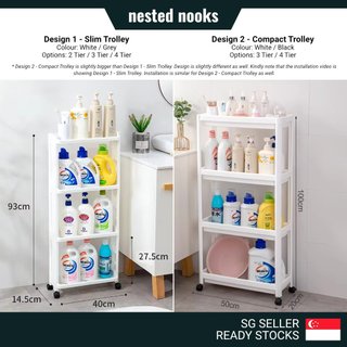 Slim Trolley with Wheels Kitchen Bathroom Storage Rack Narrow Gap Movable Trolley Rack Shelf Multi Purpose Toilet