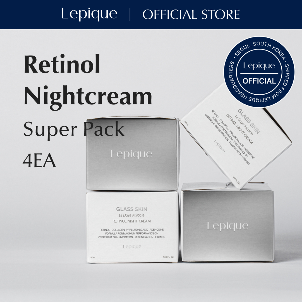 【ร้านค้าอย่างเป็นทางการ】1+3 เซ็ตพิเศษ Lepique Glass Skin 14Days Miracle Retinol Night Cream 50ml｜ครี